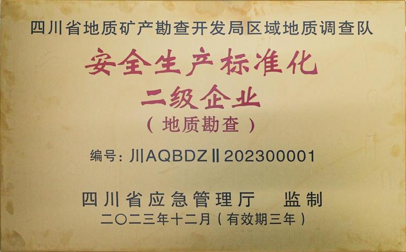 区调队获“安全生产标准化二级”证书